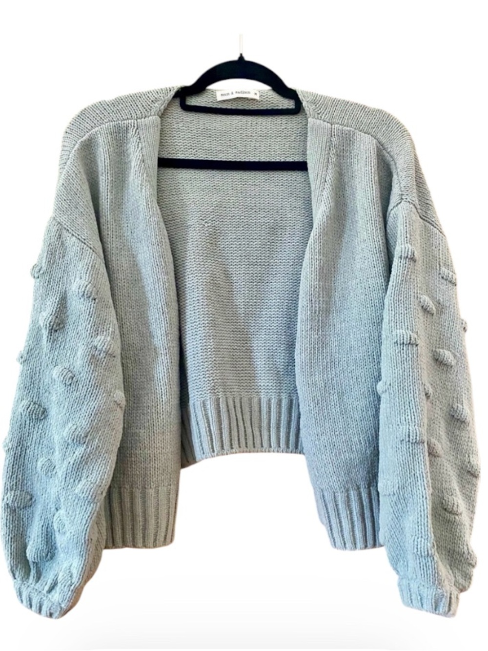 Moon & Madison Sage Green Bobble Sleeve Chunky Knit Cardigan Oversized M